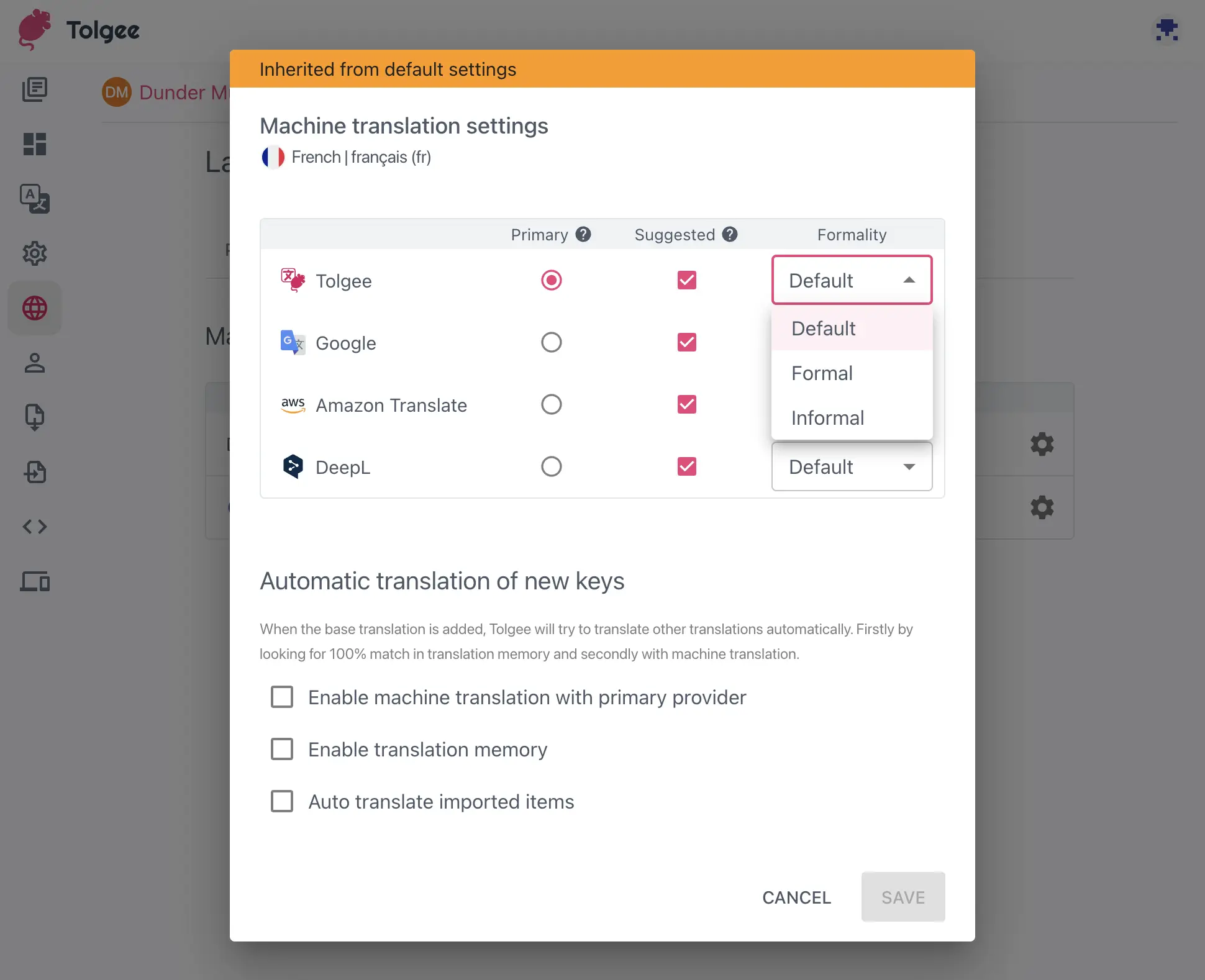 Tolgee Translations Settings